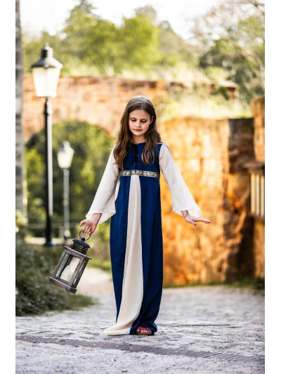 Trollfelsen Mittelalter Gewandung Leonardo Carbone Kinderkleid Piccola Donna Blau Natur3